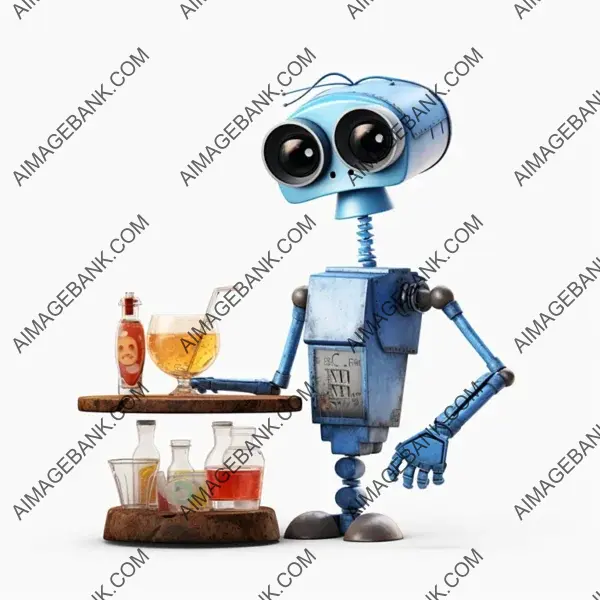 Bartender Robot Pixar Style: White Background