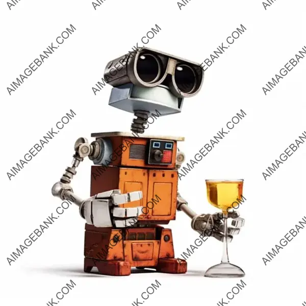 Pixar Style White Background: Bartender Robot