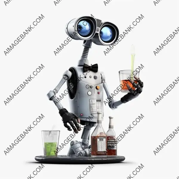 White Background Bartender Robot: Pixar Style