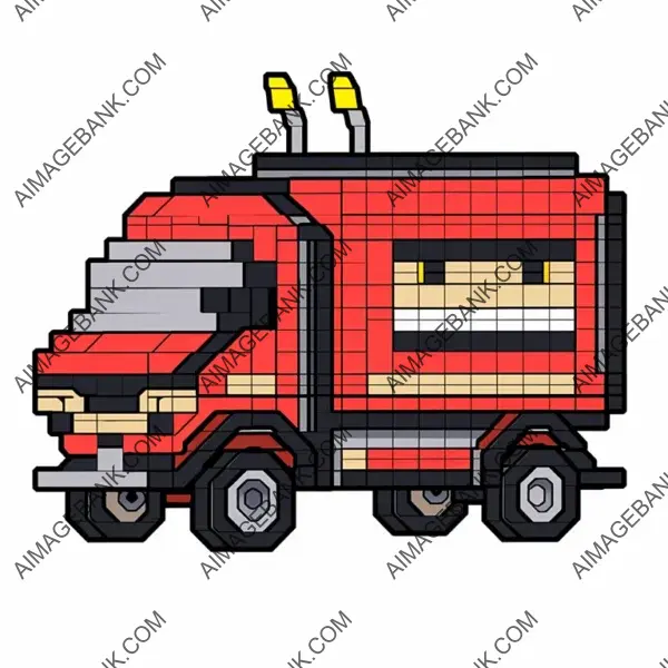 Full Page Chibi Design: Fire Truck in 8-Bit