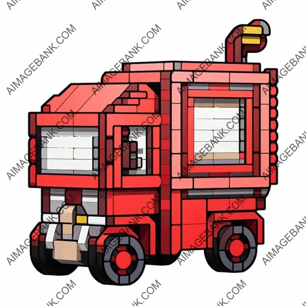 Fire Truck: Playful 8-Bit  in Full Page Chibi