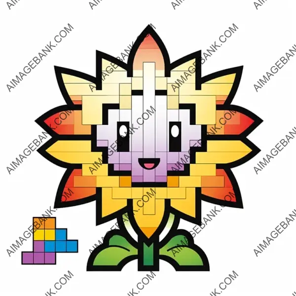 Playful Flower: Full Page Chibi in 8-Bit Form