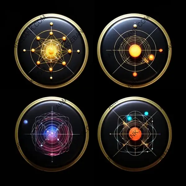 Forcefield Shielding: Icon Set with Black Background