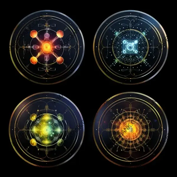 Icon Set with Black Background: Shielding Forcefield