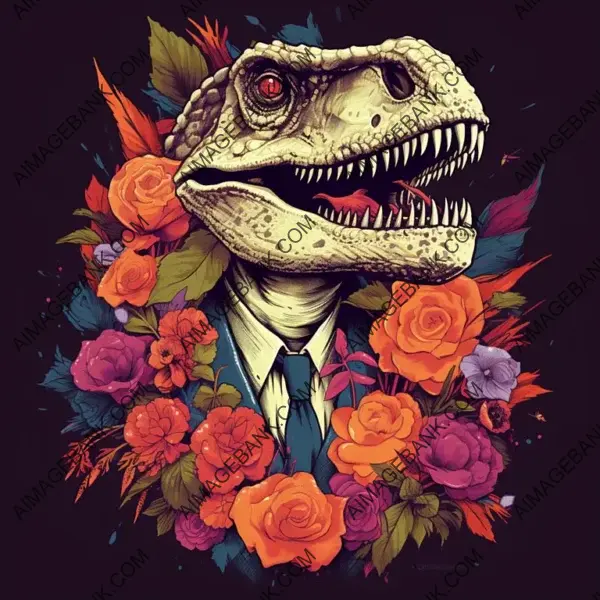 T-Shirt Design with Flower: Dapper Dinosaur