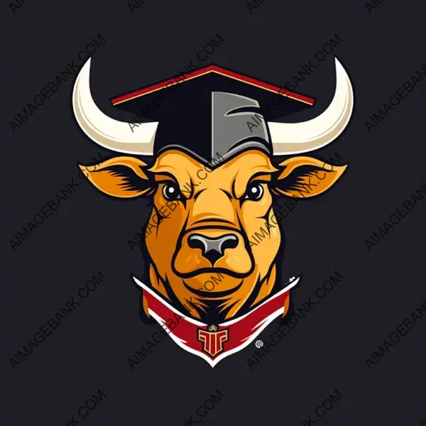 Bull Head Mascot with Graduation Cap: Simple and Bold