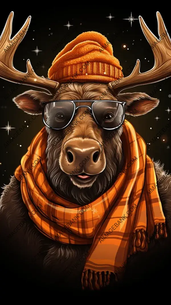 Moose Wearing Santa Hat and Scarf as Mobile Wallpaper