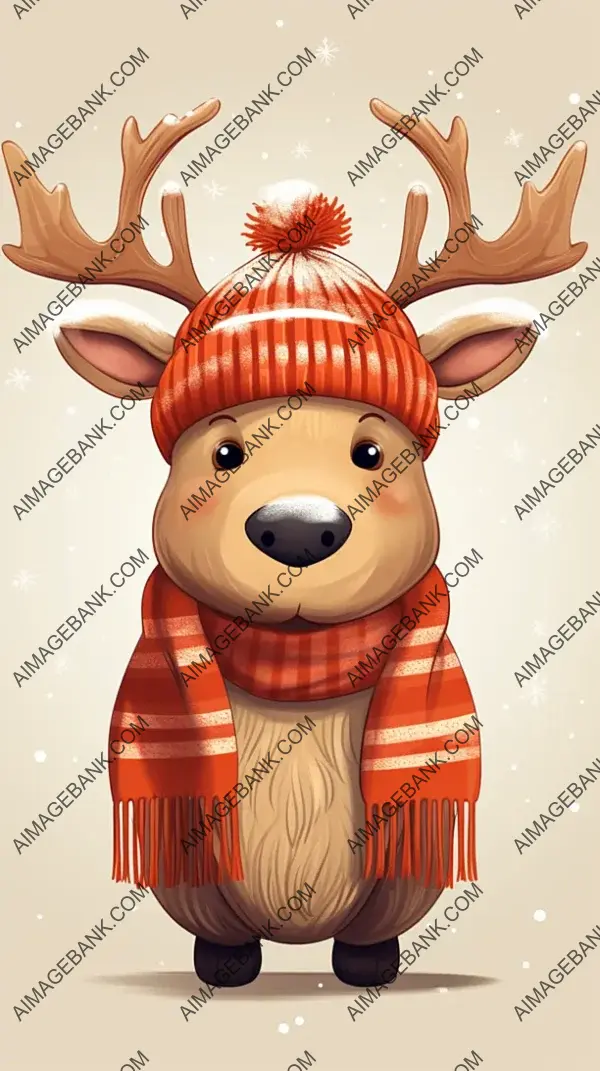 Festive Moose with Santa Hat and Scarf as Mobile Wallpaper