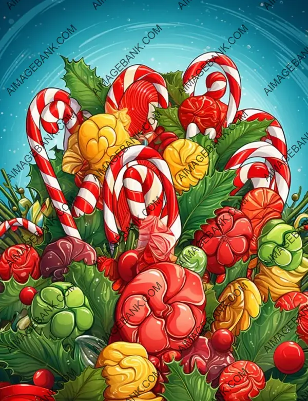 Festive Vector Drawing of Christmas Candies in a Unique Style