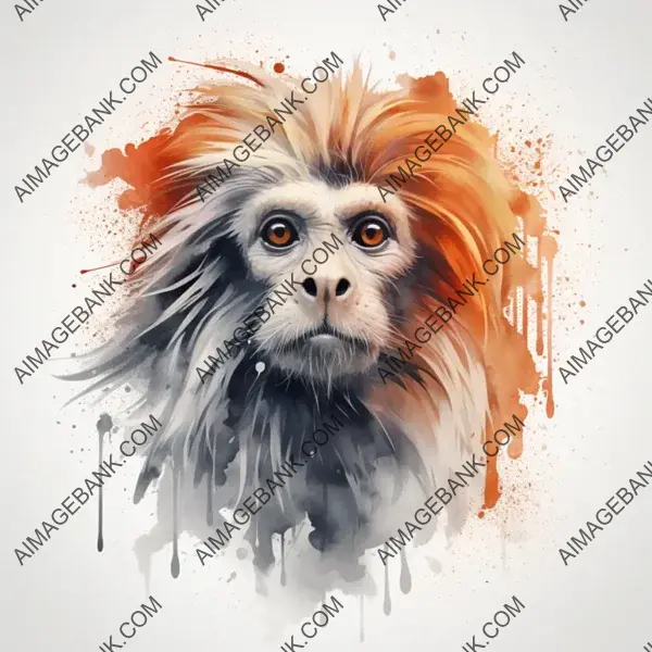 Lion Tamarin Face in High-Definition Watercolor Vector