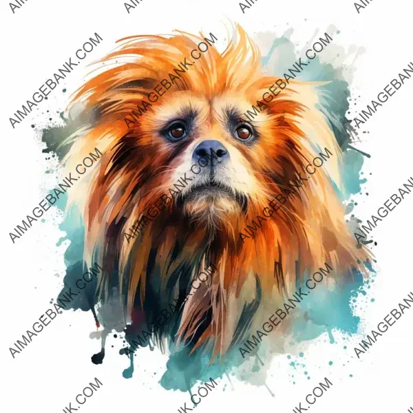 Detailed Vector Illustration of a Lion Tamarin Face in Watercolor