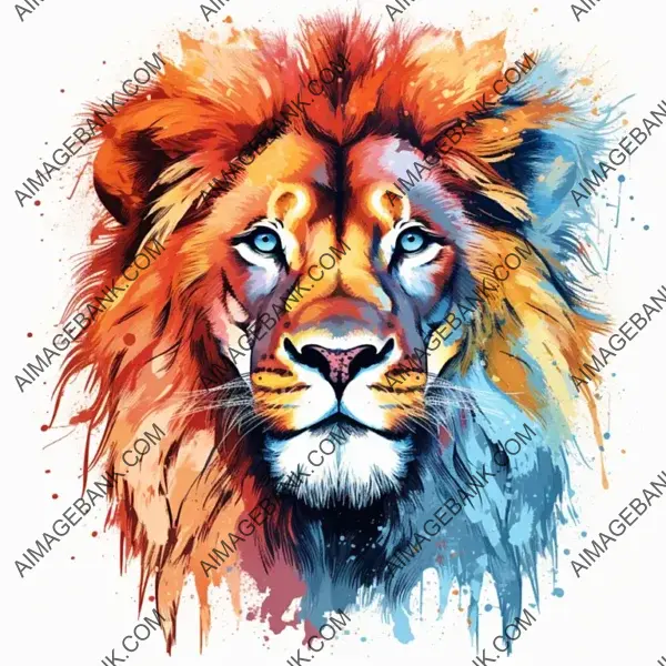 Watercolor Vector of a Lion&#8217;s Face with High-Definition Details for T-Shirt