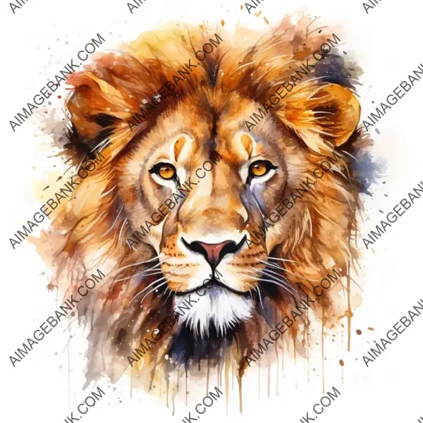 Lion&#8217;s Face Watercolor Vector with High-Definition Details for T-Shirt