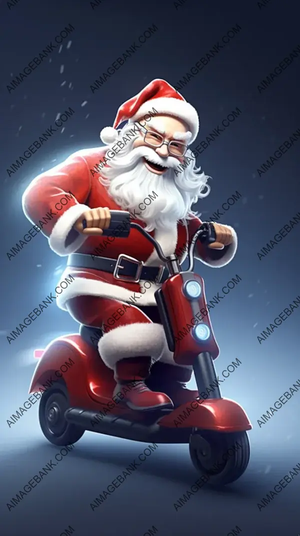 Smiling Elderly Santa Claus Riding an Electric Scooter