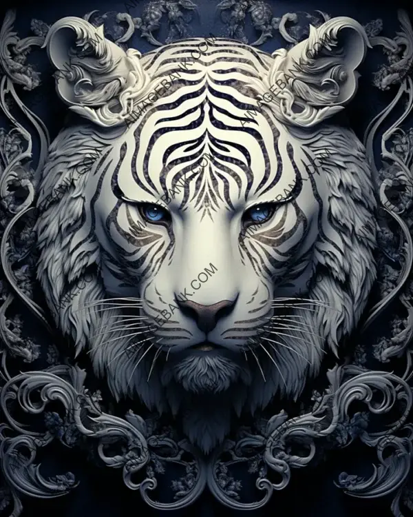 Elaborate Frame Tattoo Featuring a White Tiger