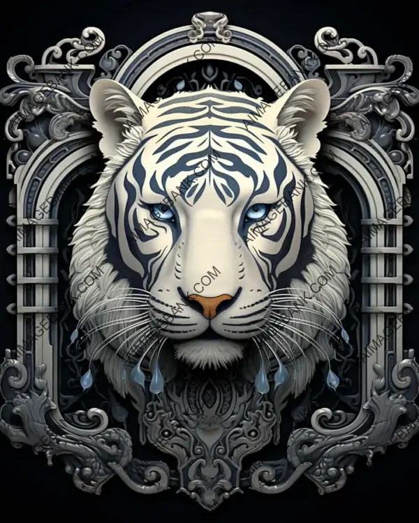 White Tiger Tattoo with a Decorative Elaborate Frame