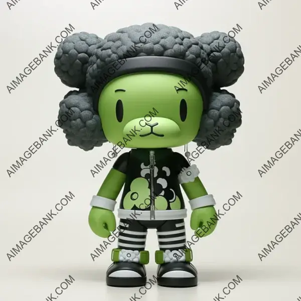 IP Cartoon Doll Tattoo with a Bright Green and Black Color Scheme