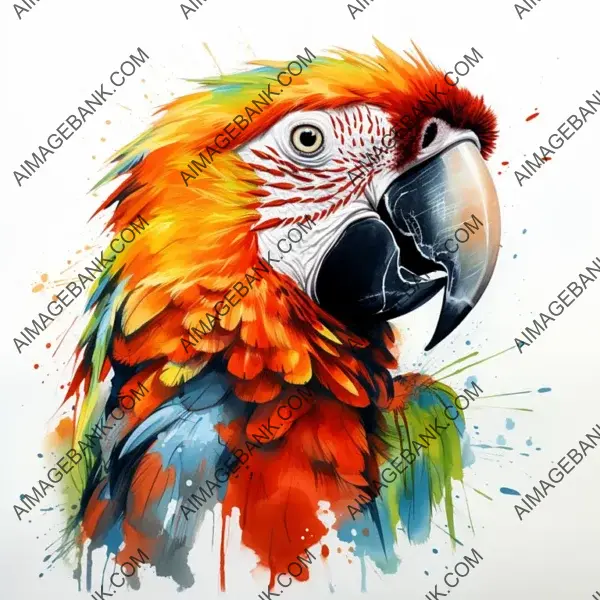 Ultra Realistic Tattoo Featuring a Macaw Graffiti Portrait on a White Background