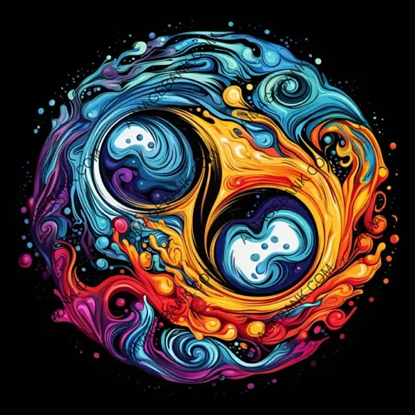 Colored Foil Yin Yang Symbol 3D T-Shirt Design in SVG