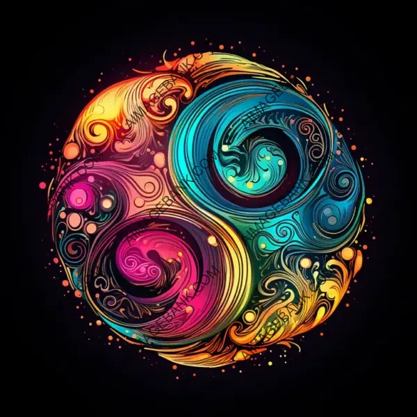 3D T-Shirt Design Featuring a Colored Foil Yin Yang Symbol in SVG