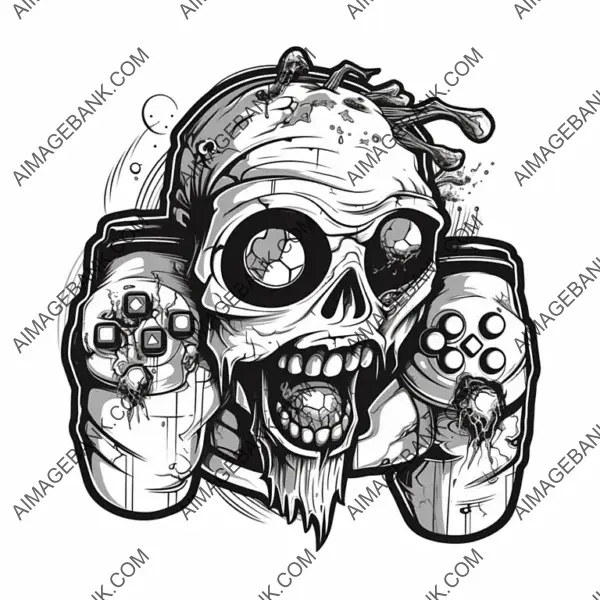 Playful Zombie Controller Illustration  A Whimsical Tattoo