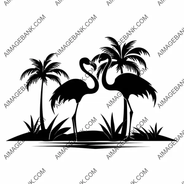 Three Elegant Flamingos in Minimalistic Silhouette.