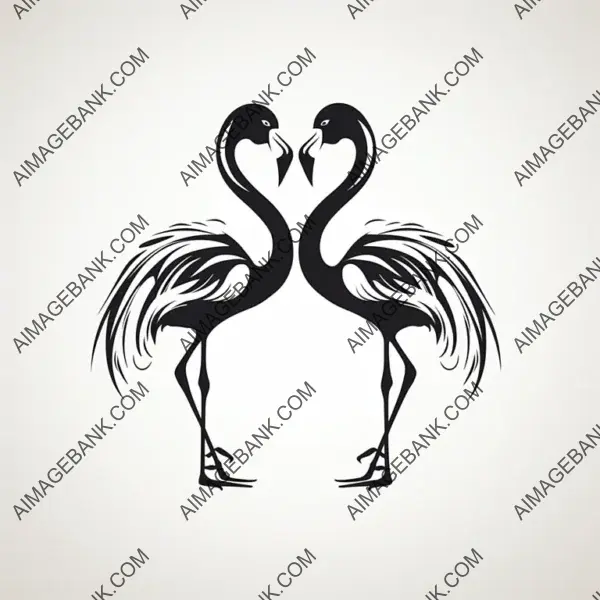 Two Lovely Flamingos in Minimalistic Silhouette.