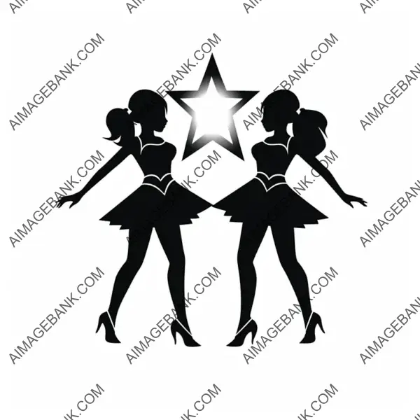 Silhouette of Two Dancing Cheerleaders.