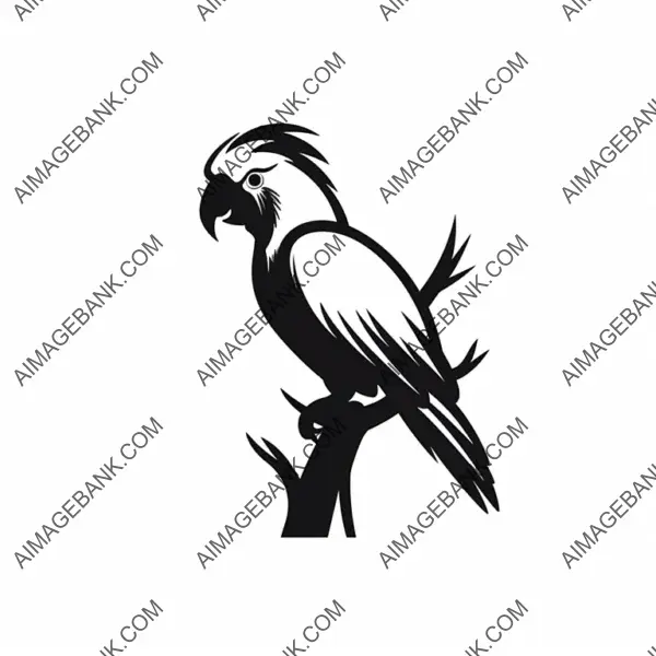 Minimalistic Silhouette Logo of a Sitting Cockatoo.