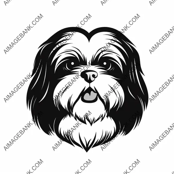 Wide Shih Tzu Silhouette Logo in 2D.