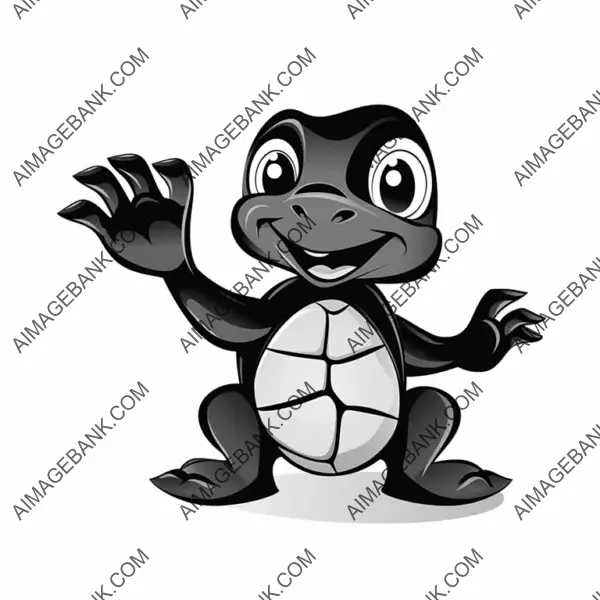 Cute Happy Turtle Waving Full Body Silhouette Mascot.