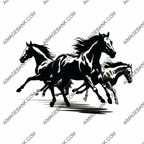 2D Silhouette of Few Running Horses in Action &#8211; Laser Cut.