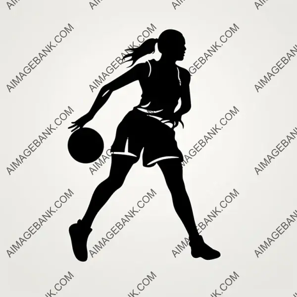 Girl as Basketball Player Full Body 2D Silhouette.