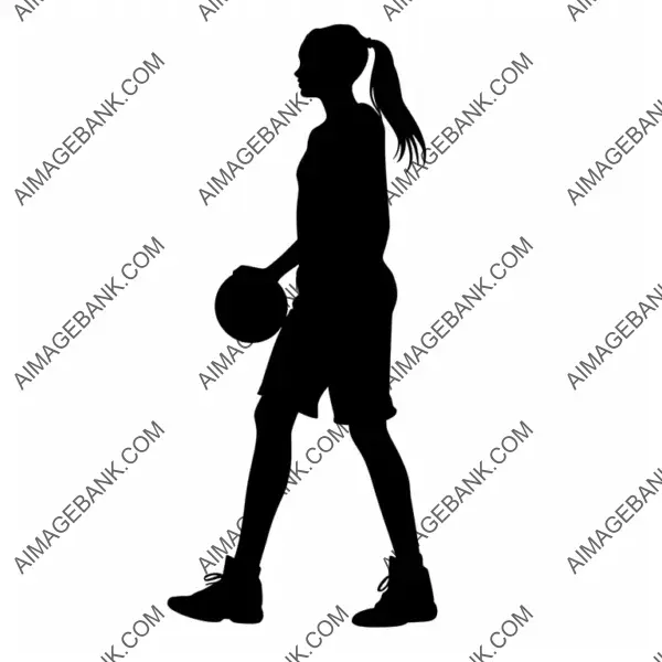 2D Silhouette of Girl as Basketball Player &#8211; Full Body.