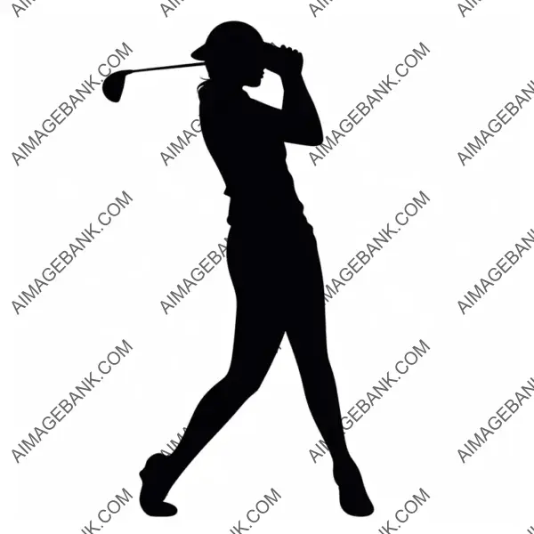 Laser Cut 2D Silhouette of Girl as Golf Player in Action.