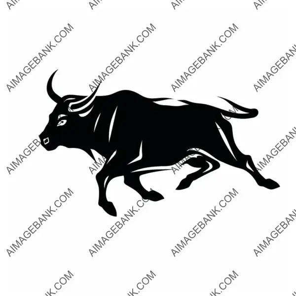Laser Cut File of Charging Bull in Action  2D Silhouette.