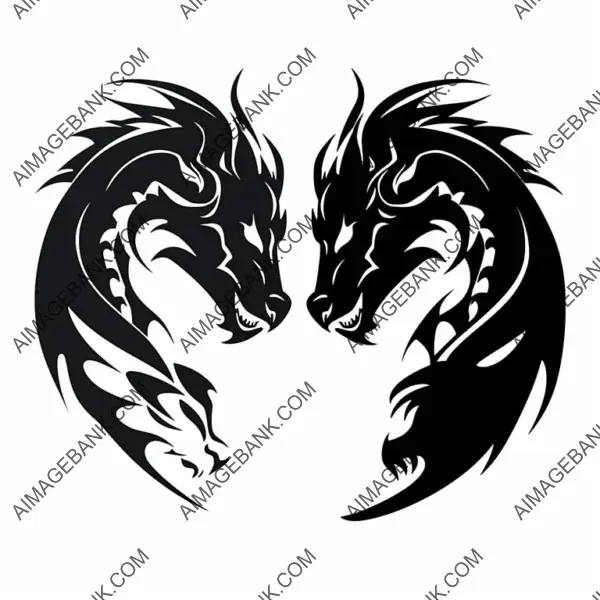 2D Silhouette Laser Cut File of Two Dragons  Vector Design.