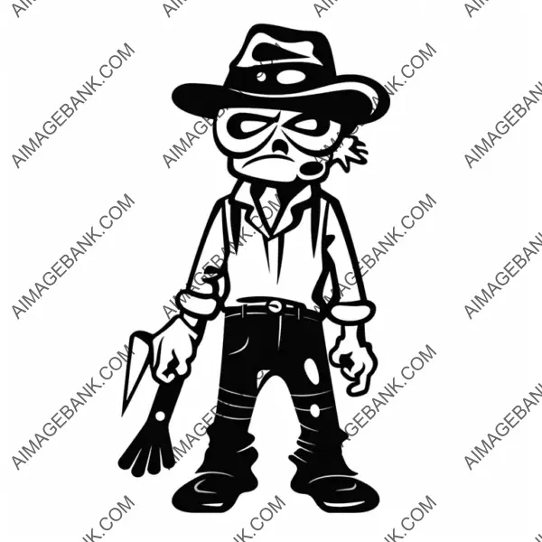 Simple Silhouette of Cute Angry Zombie Farm Mascot.