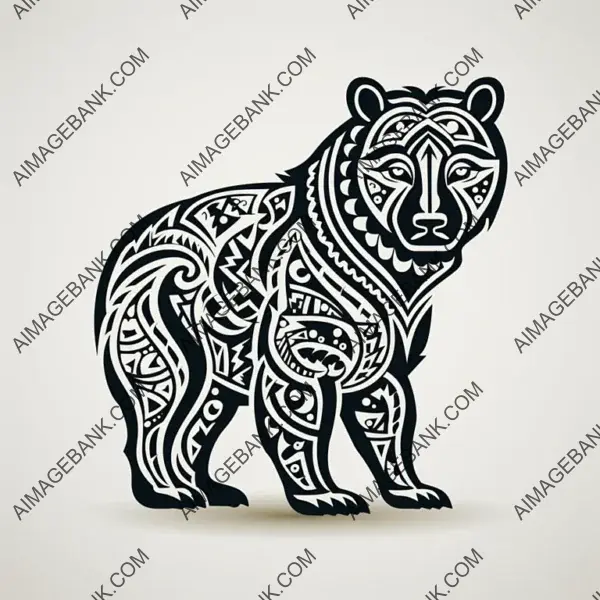 Polynesian Ornaments Bear SVG  Black and White.