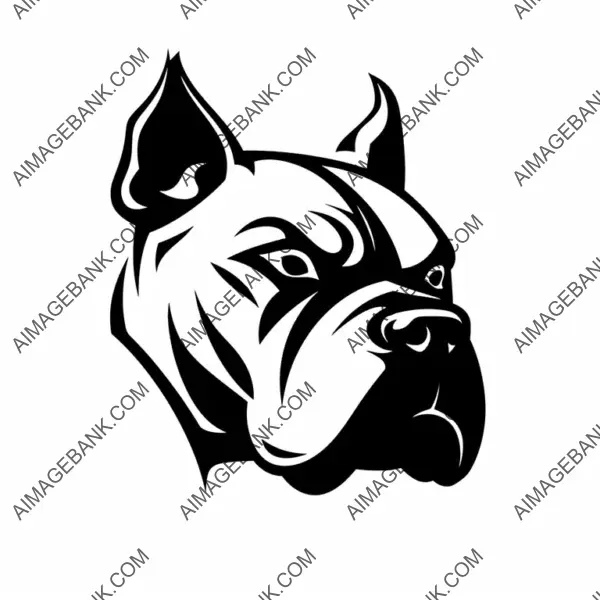 Black Silhouette of Angry Pitbull on White Background.