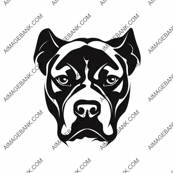 Angry Pitbull Black Silhouette  Vector White Background.