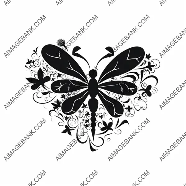 Dragonfly Heart Silhouette Tattoo Design.