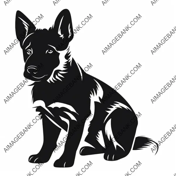 Puppy German Shepherd Silhouette Tattoo Design.