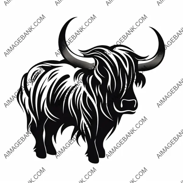 Black and White Tribal Highland Cow Tattoo.