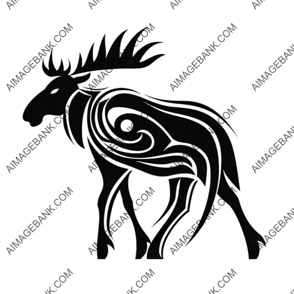 Moose Silhouette Tattoo Design with Tribal Elements.