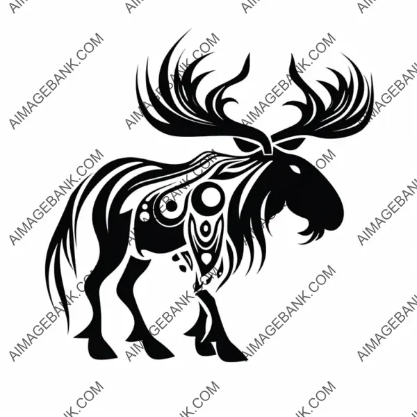 Black and White Tribal Moose Silhouette Tattoo.