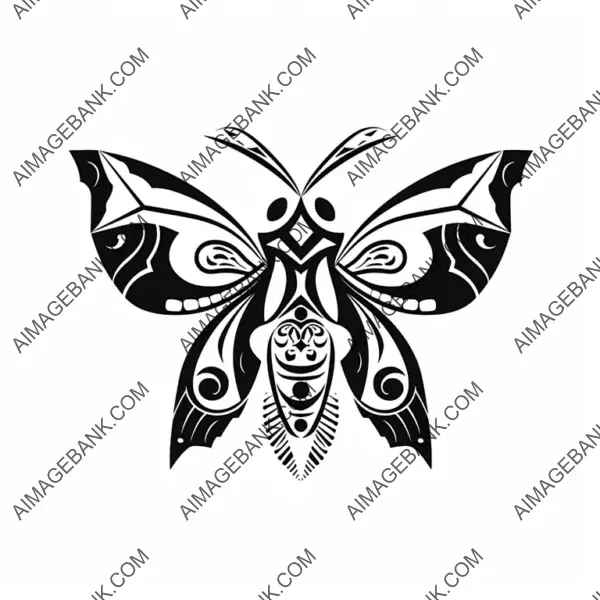 Moth Silhouette Tattoo Design with Tribal Elements.