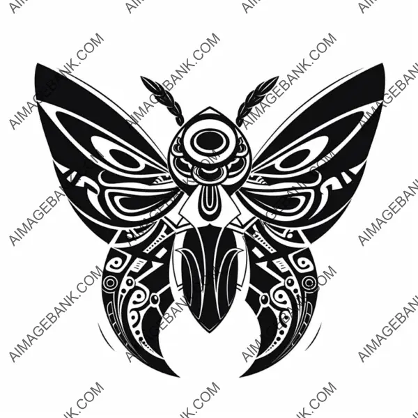 Black and White Tribal Moth Tattoo.