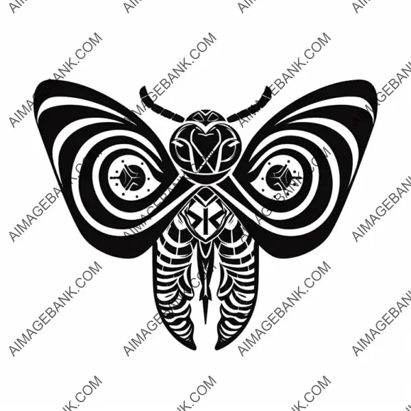 Tribal Moth Vector Tattoo with White Background.