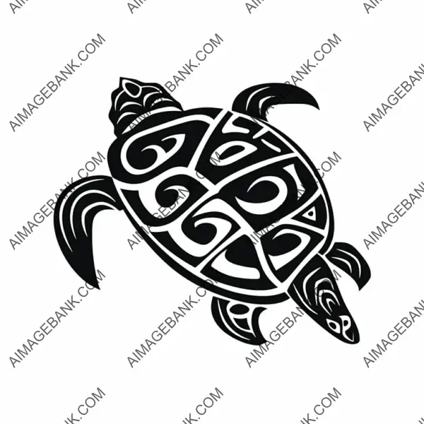 Black and White Tribal Turtle Silhouette Tattoo.